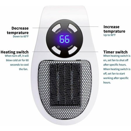 5 Core Programmable Space Heater, with Led Display Wall Outlet Electric Heater with Adjustable Thermostat and Timer for Home Office Indoor Use With Remote Control 500 Watt ETL Approved 5 Core PIH PIH